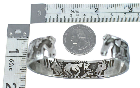 Native American Navajo Sterling Silver Horse Cuff Bracelet JX130602